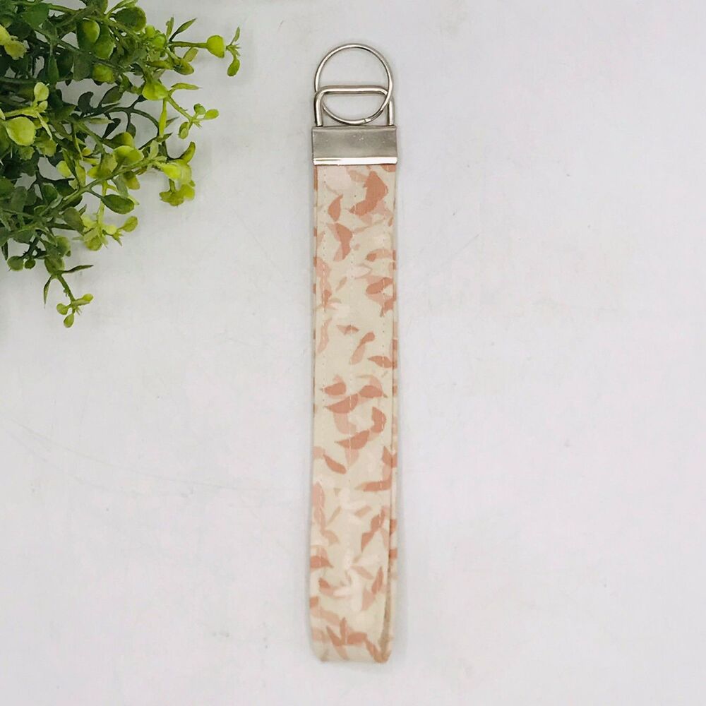 Handmade Wristlet Keychain Cottage Core Neutral Pink Cream Stocking Stuffer 7.5"